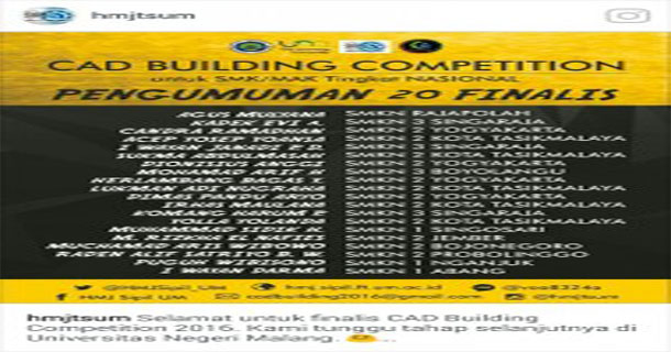 PENGUMUMAN FINALIS LOMBA CAD BUILDING COMPETITION