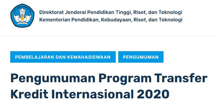 Pengumuman Program Transfer Kredit Internasional 2020