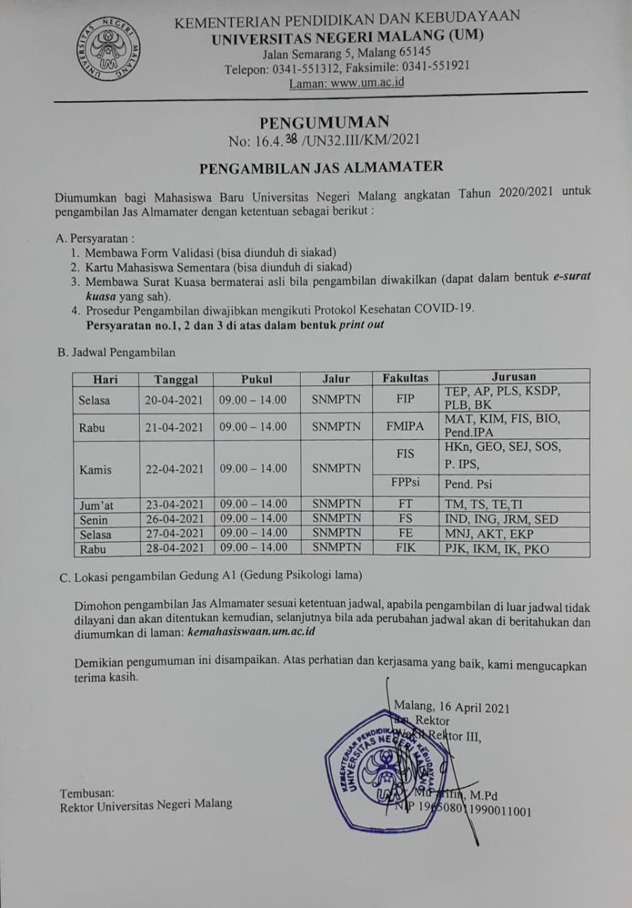 PENGAMBILAN JAS ALMAMATER MAHASISWA BARU