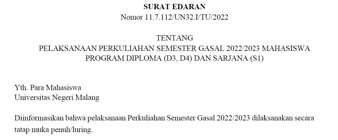 Informasi Perkuliahan Full Luring