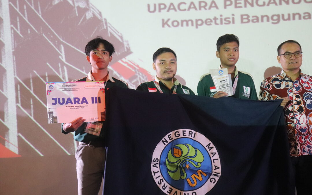 Juara 3 Klasifikasi Model Bangunan Gedung Dari Baja Moch. Dhoni Batista dan Raden Ian Sulasmono dalam kegiatan Kompetisi Bagunan Gedung Indonesia yang diselenggarakan di Universtias Pembangunan Jaya pada tanggal 18 s.d 22 November 2023