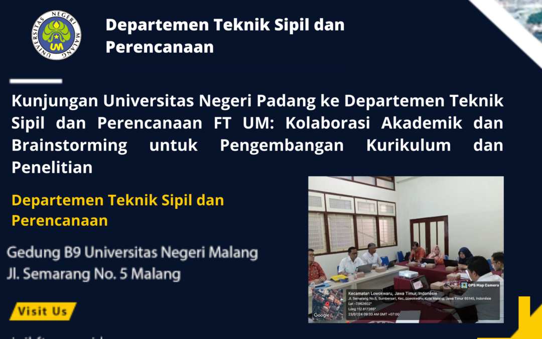 Kunjungan Universitas Negeri Padang ke Departemen Teknik Sipil dan Perencanaan FT UM: Kolaborasi Akademik dan Brainstorming untuk Pengembangan Kurikulum dan Penelitian